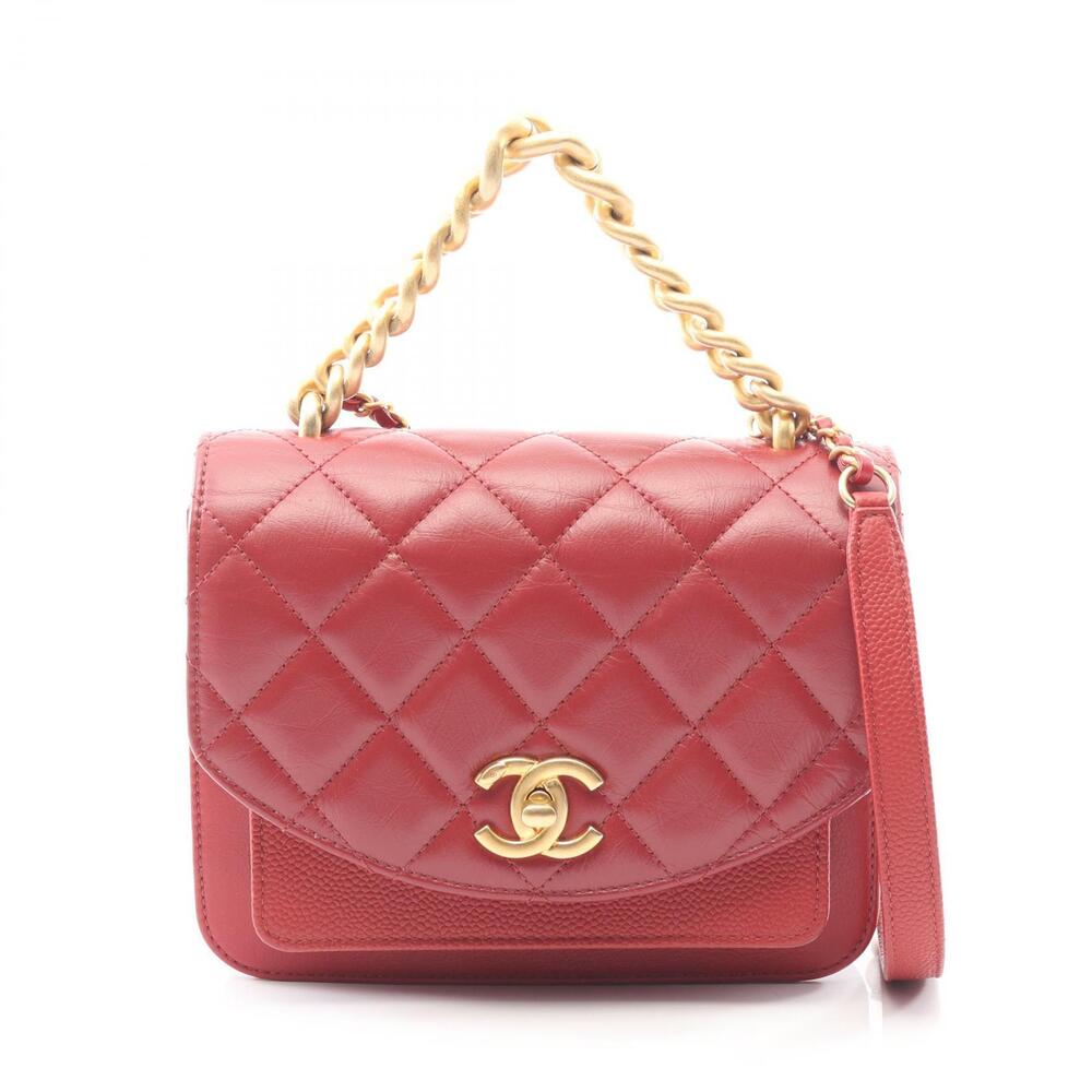 Chanel Matelasse Flap Shoulder Bag Leather Red